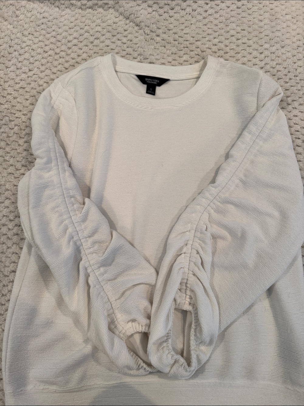 Silver Jeans Cream Crewneck Sweater with Ruched Sleeves